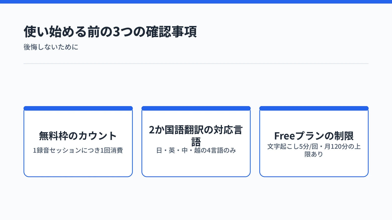 Notta翻訳を使う前に確認すべき3点：無料枠のカウント単位、2か国語翻訳の対応言語数、Freeプランの時間制限