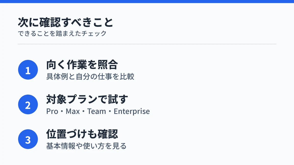 Claude Fable 5のできることを踏まえて次に確認すべきことをまとめた図解
