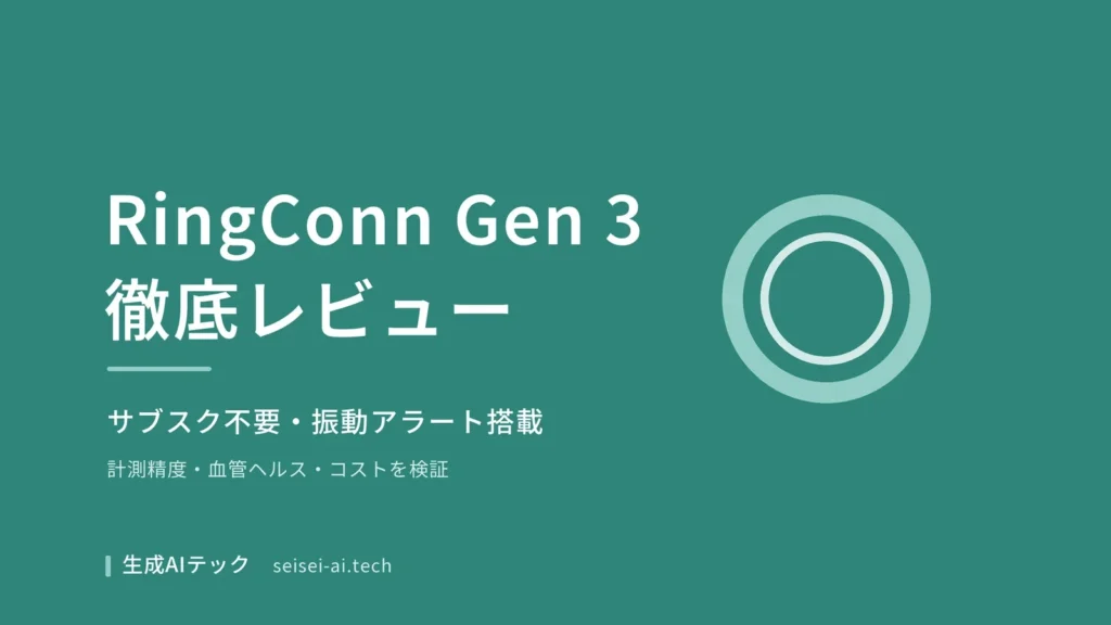 RingConn Gen 3のレビューをまとめた表紙。精度やコストの検証内容を示す