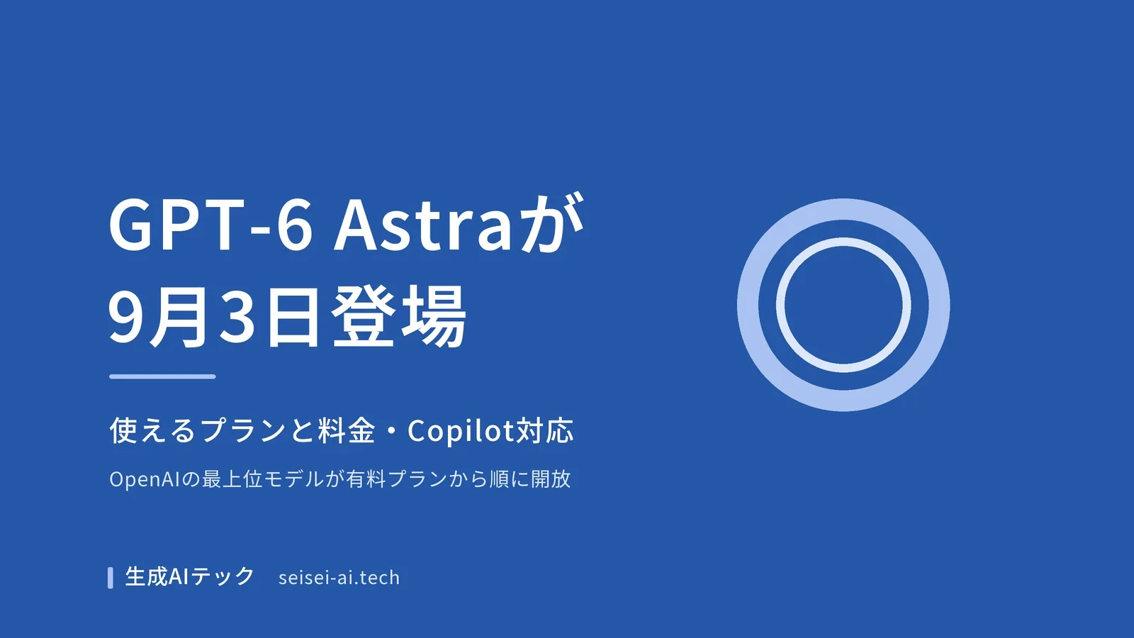 GPT-6 Astraが2026年9月3日に登場したことを伝える記事の表紙。使えるプランと料金、Microsoft Copilotでの対応を扱う