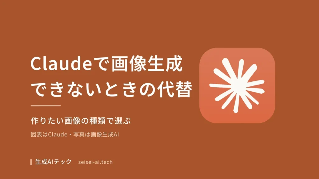 Claudeで画像生成できないときの代替を、作りたい画像の種類で選ぶことを示したアイキャッチ画像
