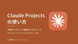 Claude Projectsの使い方をテーマにした表紙。作成からチャット開始までの4ステップを扱うことを示している